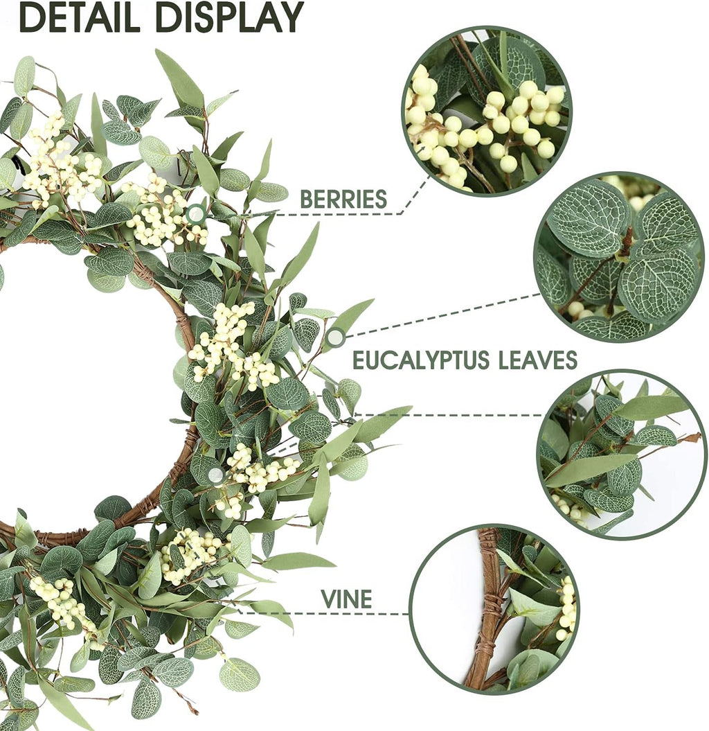 Pinkpum 20'' Eucalyptus Wreath for Front Door Porch Decor, Spring Summer