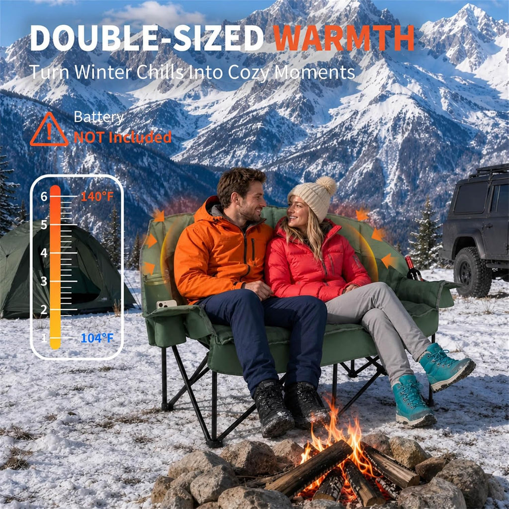 Heated Padded Double Camping Chair with 2 in 1 Carry Bag, 900LBS