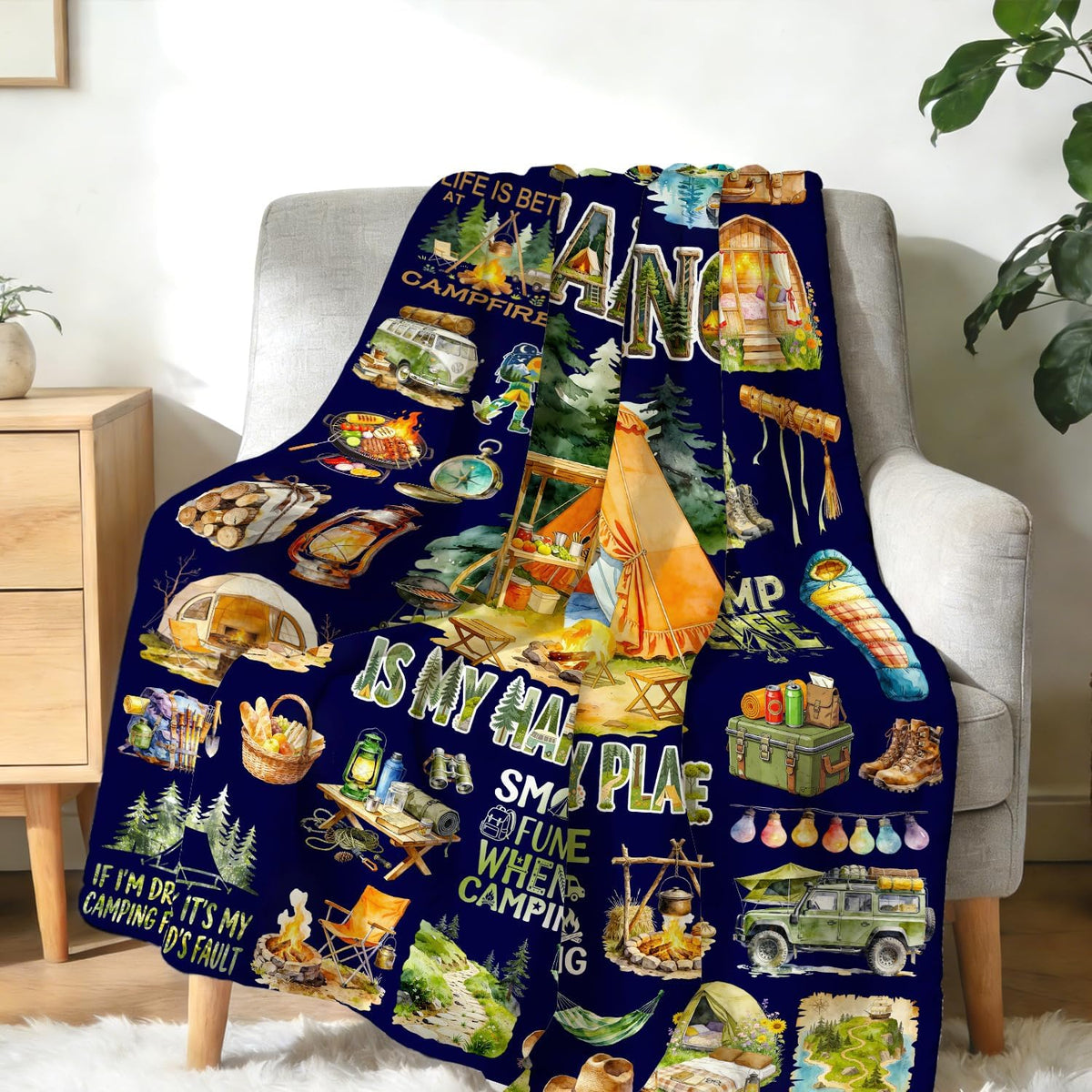 Camping Blanket Cozy Soft Flannel Camp Life Throw Blanket Funny Camping Lover Gift Stuff Merch for Boys Men Adults 50"x40"