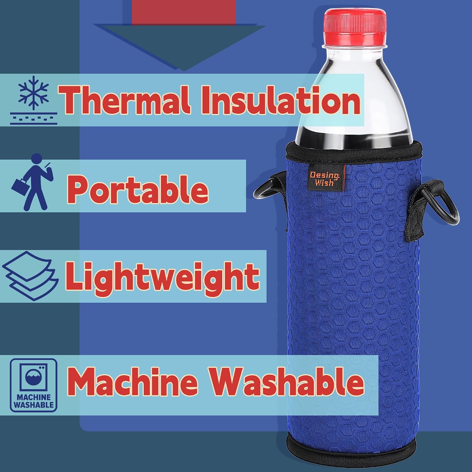 Portable 16.9 oz Plastic Bottles Insulators Sleeves 16 17 18 oz Beverage Bottle/Can Sleeves Holder with Shoulder Strap Plastic Bottle Sleeves Coolers 4 PCS (Black/Red/Blue/Cyan)