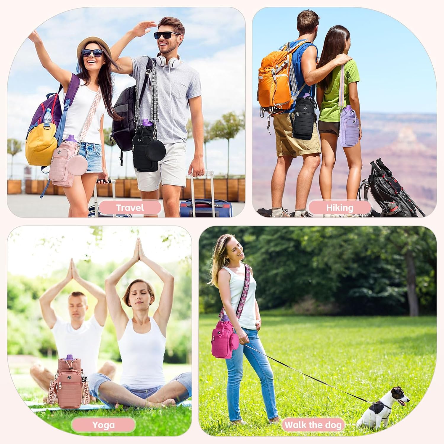 Water Bottle Carrier Bag with Strap Phone Pocket for Walking, Hiking, Cycling