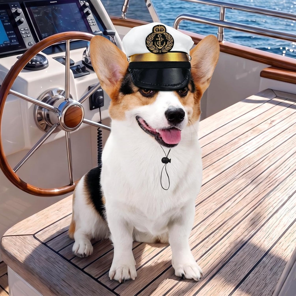 Amosfun Dog Captain Hat, Adjustable Pet Sailor Cap, Nautical Photo Prop