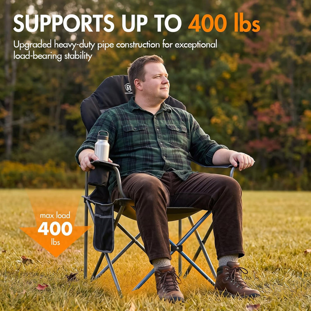 EVER ADVANCED Oversized Heated Camping Chair, Lawn Chairs Heated Chairs Outdoor Sports with 3 Heat Levels, Heated Folding Chair Camping Chairs for Adults Supports 400lbs, Battery Not Included