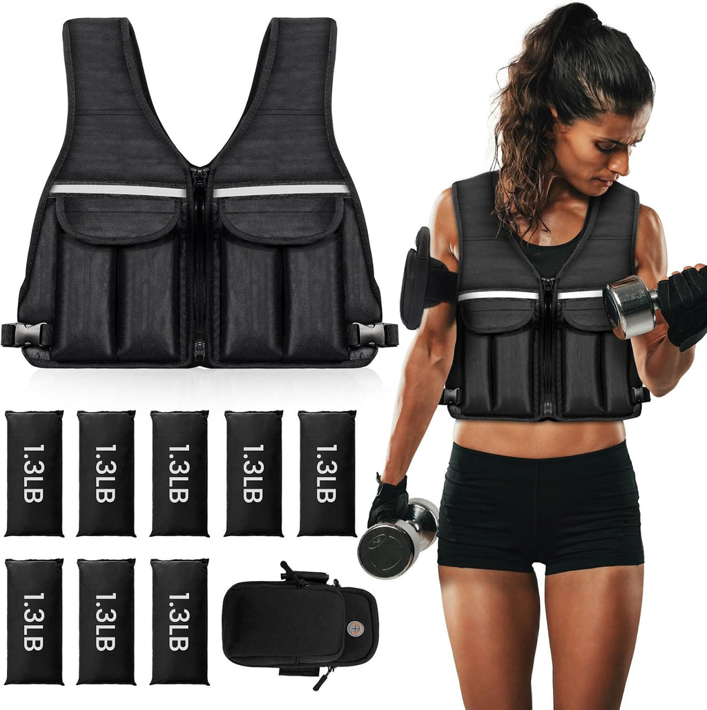 Prodigen Adjustable Weighted Vest, 0-10 lb/0-12 lb/0-18 lb Weight Vest for Women and Man with 8 Removable Sandbag and Pocket | Weighted Vest for Walking, Running, Weight Loss, Strength Training