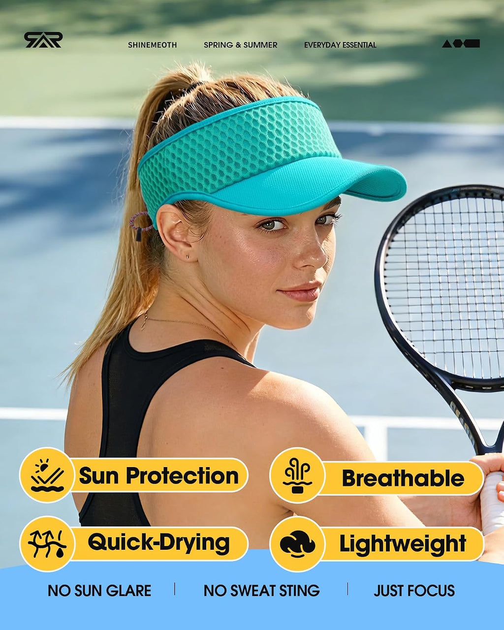 SUNMECI Mesh Breathable Sports Visor - Men Women Adjustable Lightweight Quick Dry Sun Hat for Tennis, Golf, Running