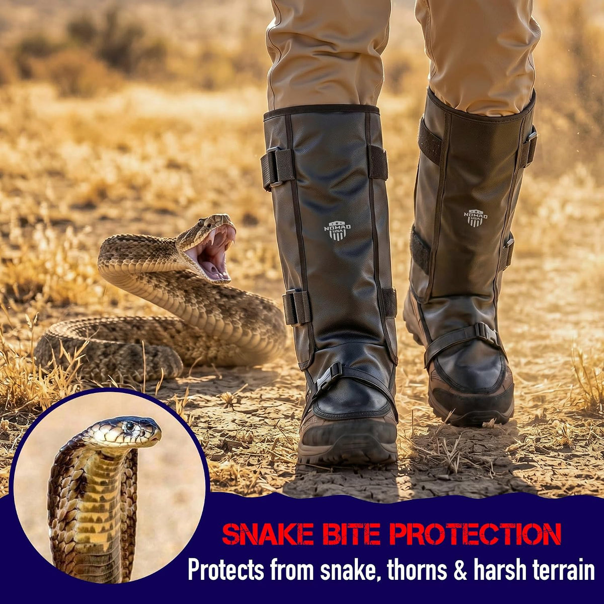 Nomad USA Waterproof Leg Gaiters for Men & Women – Adjustable Lightweight Leg Guards for Snake Bite Protection, Hiking, Hunting, Trekking, Fishing, Climbing & Gardening – 1 Pair