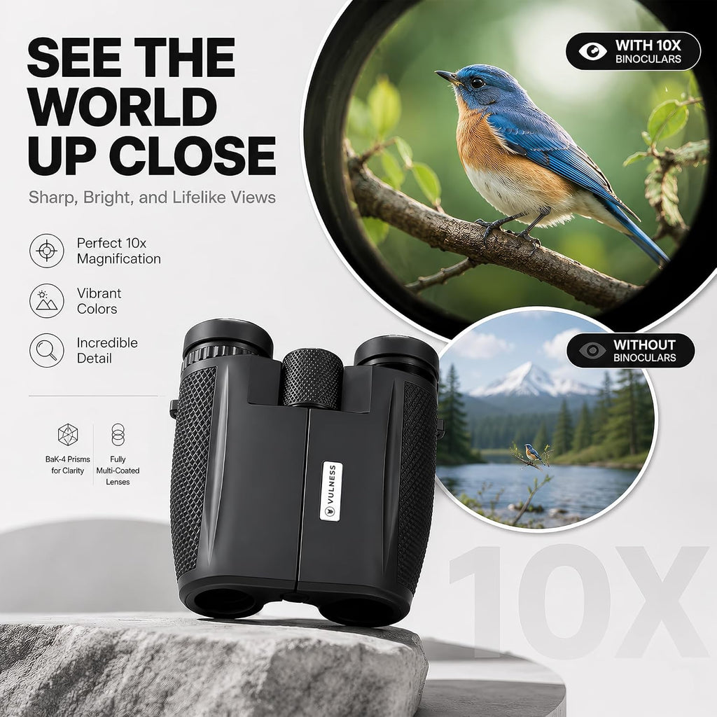VULNESS 10x25 Binoculars for Adults, Compact for Bird Watching & Cruises