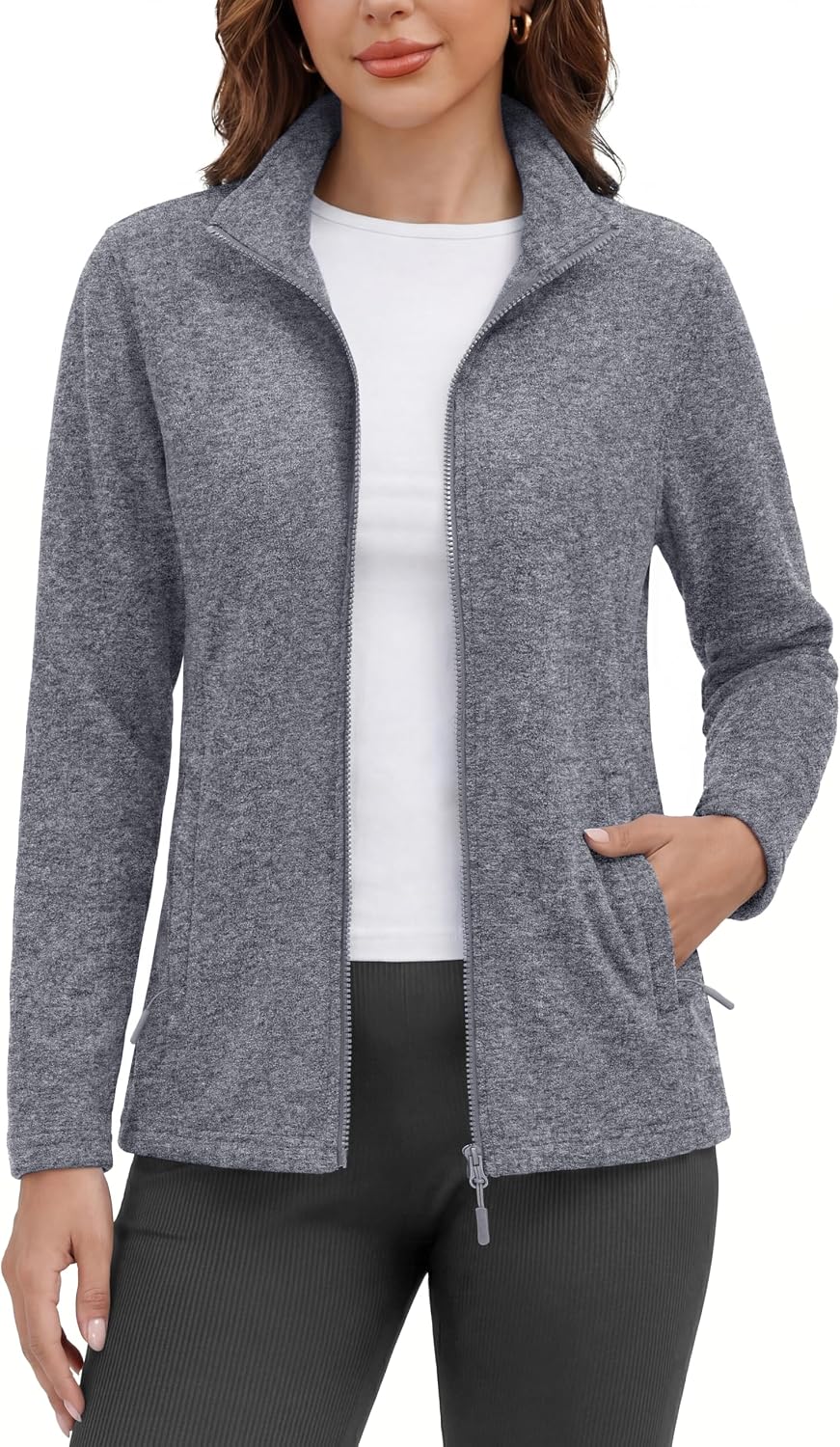 MAGCOMSEN Womens Fleece Zip Up Jacket with Pockets Lightweight Soft Coat