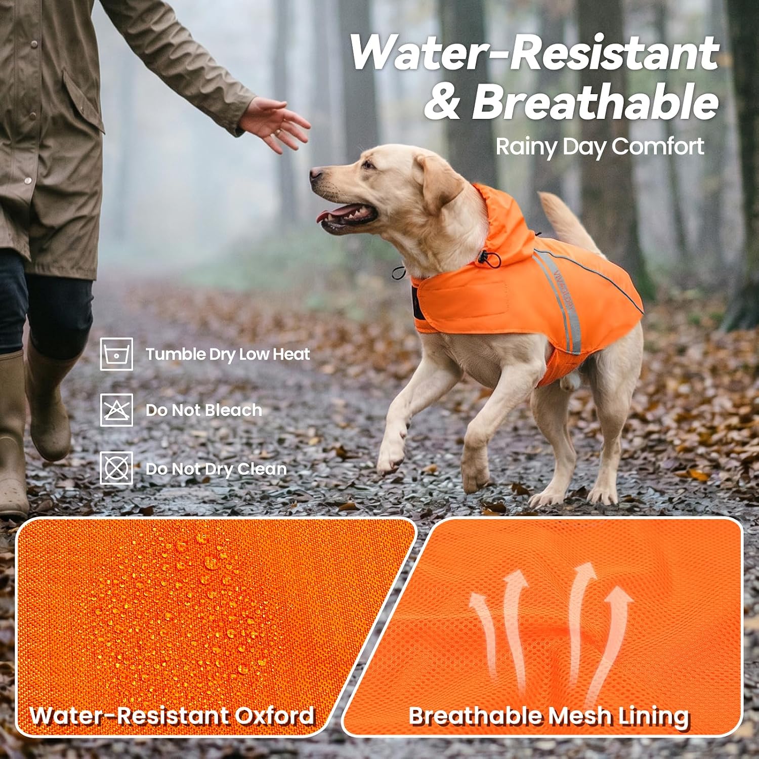 VIVAGLORY Dog Raincoat Wetoff Dog Rain Coat, XL, Orange