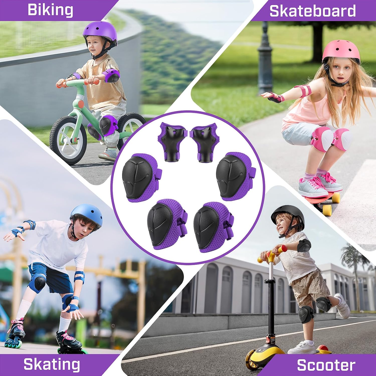 WayEee 6PCS Kids Protective Gear Set Knee Pads Elbow Pads Wrist Guards/3-14