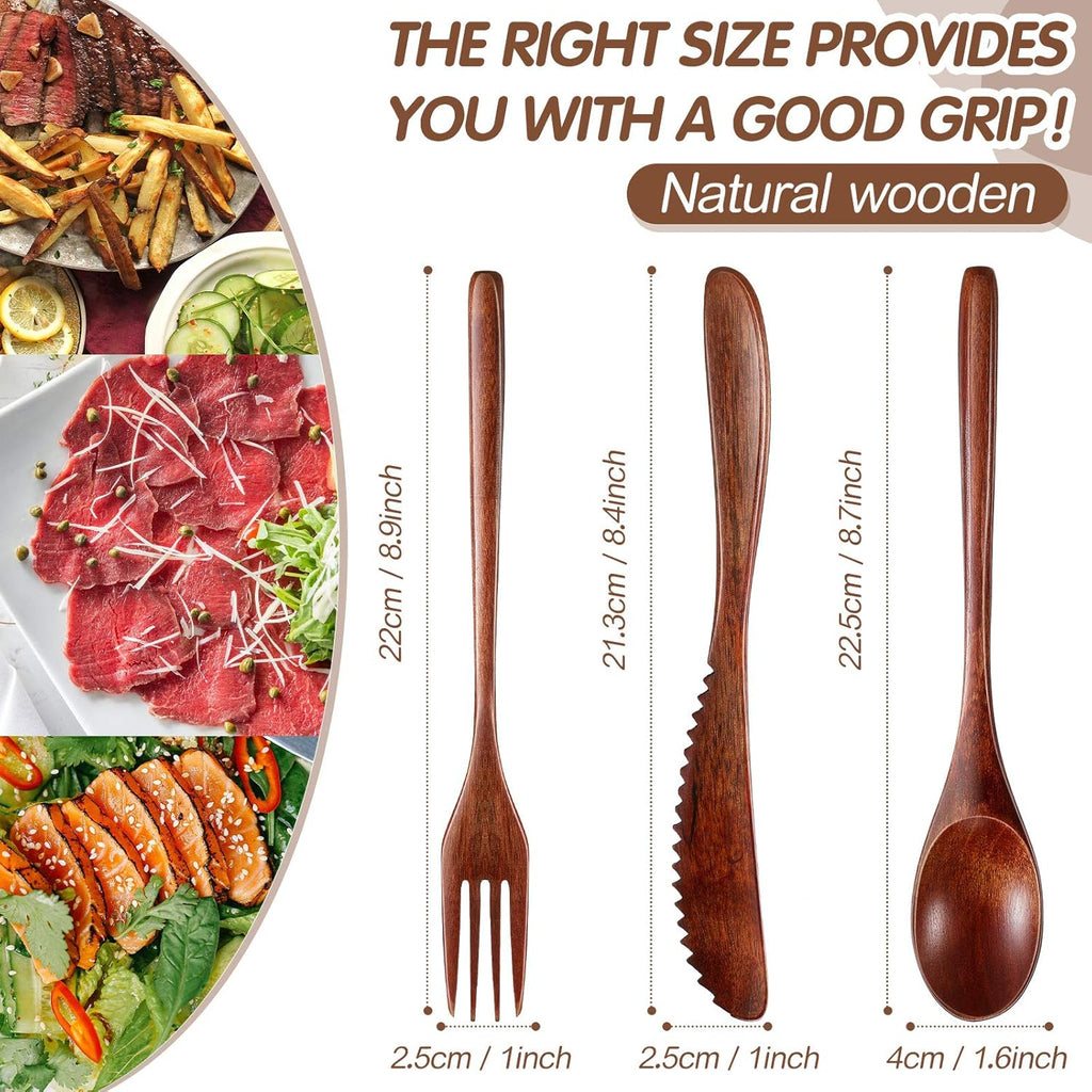 Geiserailie 24 Pcs Wooden Utensils for Eating Wooden Spoon Fork Knife Set