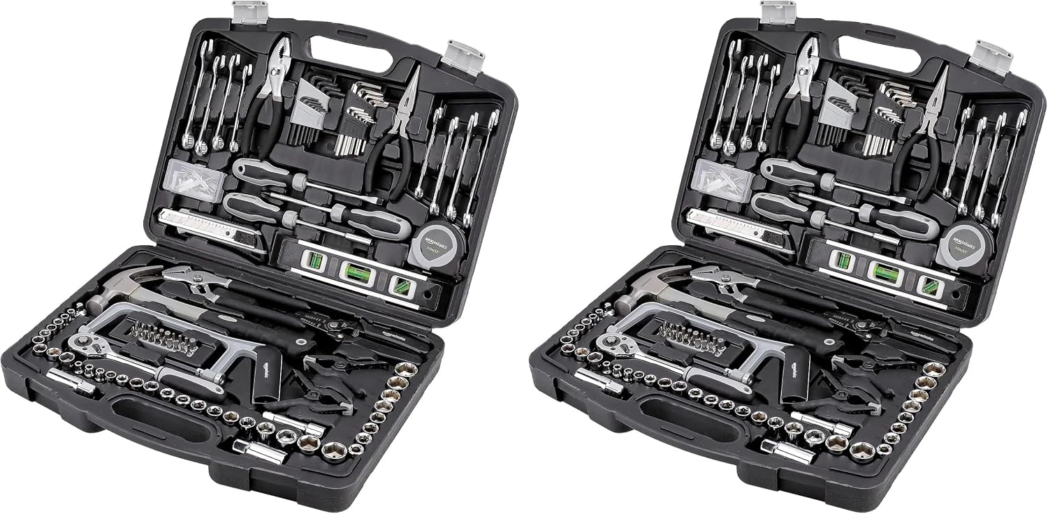 Amazon Basics 173-Piece General Household Hand Tool Set with Storage Case, Portable Tool Kit for Home Maintenance and Everyday Repairs