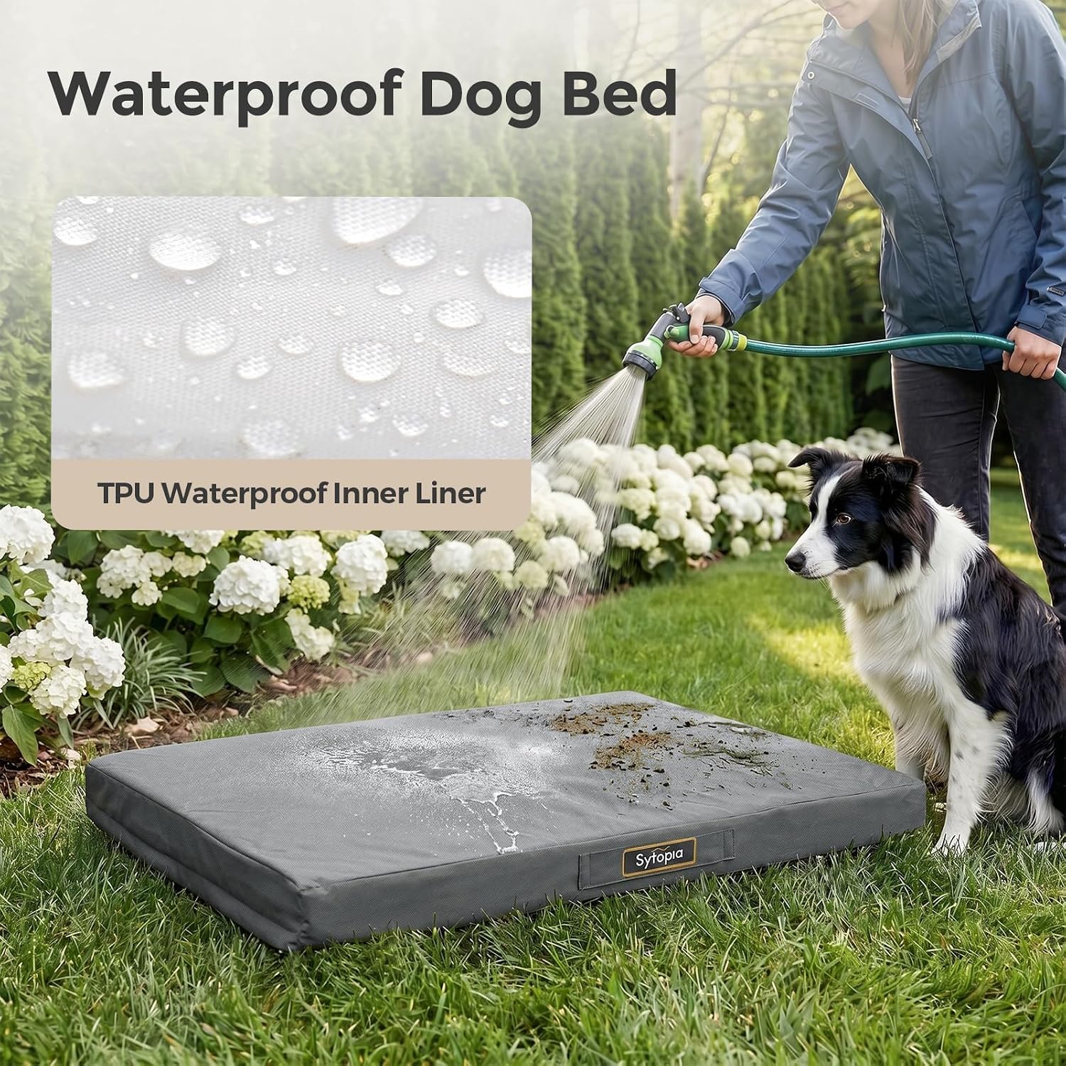 Sytopia Outdoor Dog Bed for Large Sized Dogs, 42“ Canvas Waterproof Pet Bed with Removable Washable Cover, XL Cooling Mat for Patio, Crate, Camping, Travel & Home, Gray