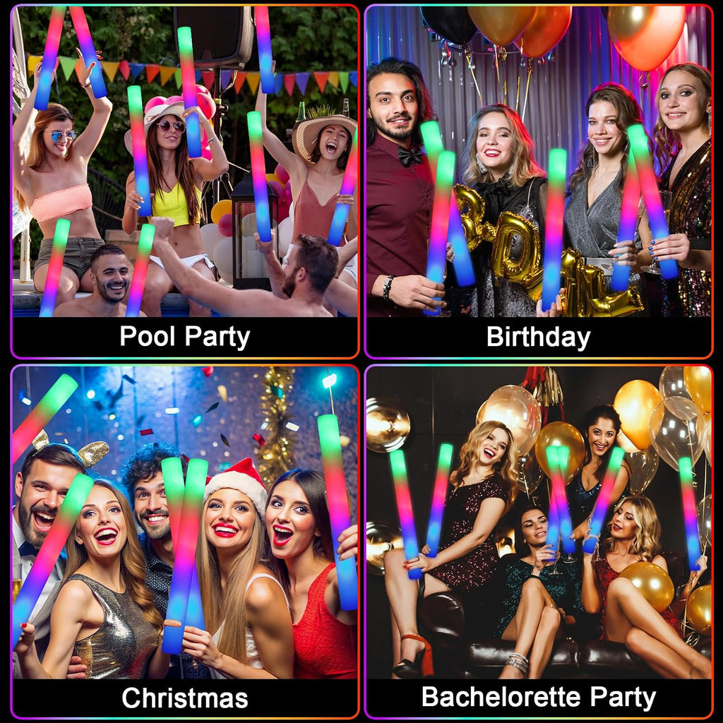 HONLYNE 120 PCS Foam Glow Sticks with 3 Modes Colorful Flashing, LED Light Sticks, Glow in the Dark Party Suppliesfor Wedding, Raves, New Year Carnival