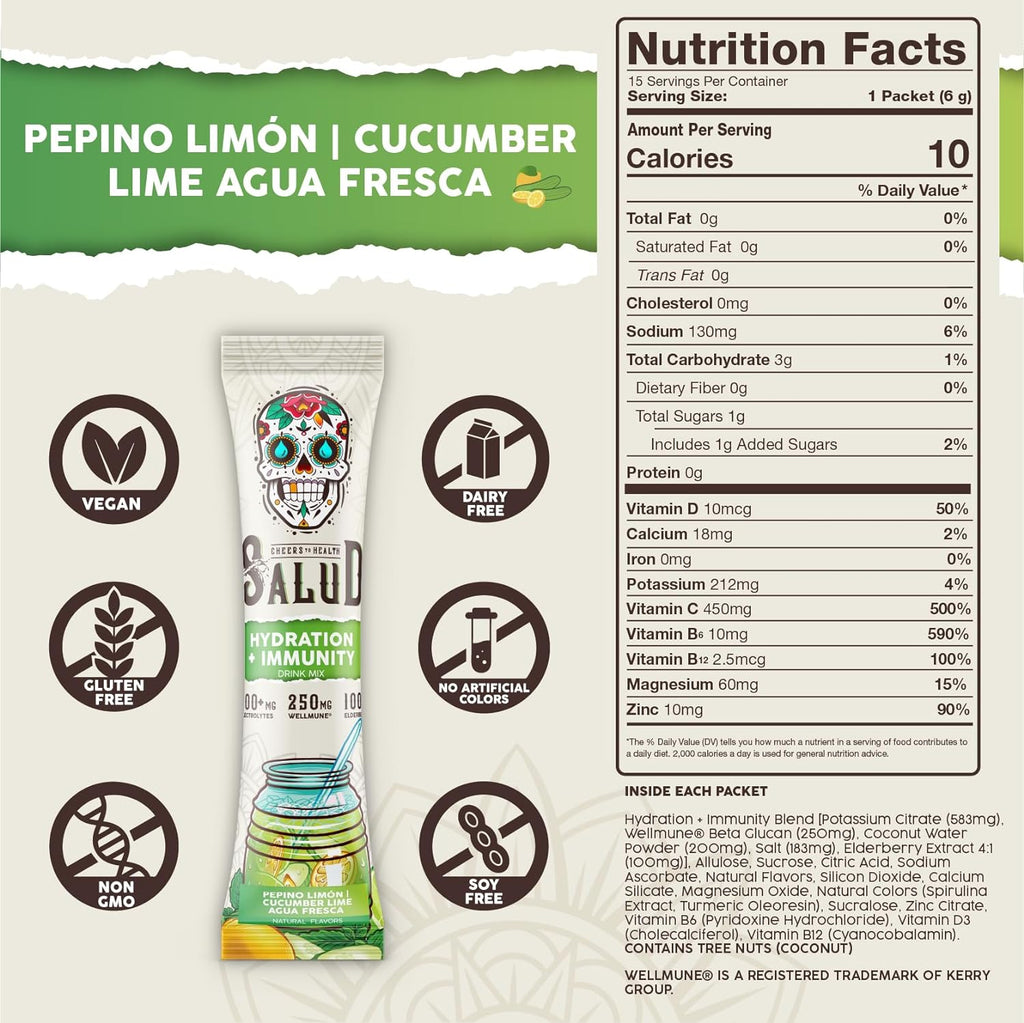 Salud 2-in-1 Hydration + Immunity Drink Mix, Cucumber Lime