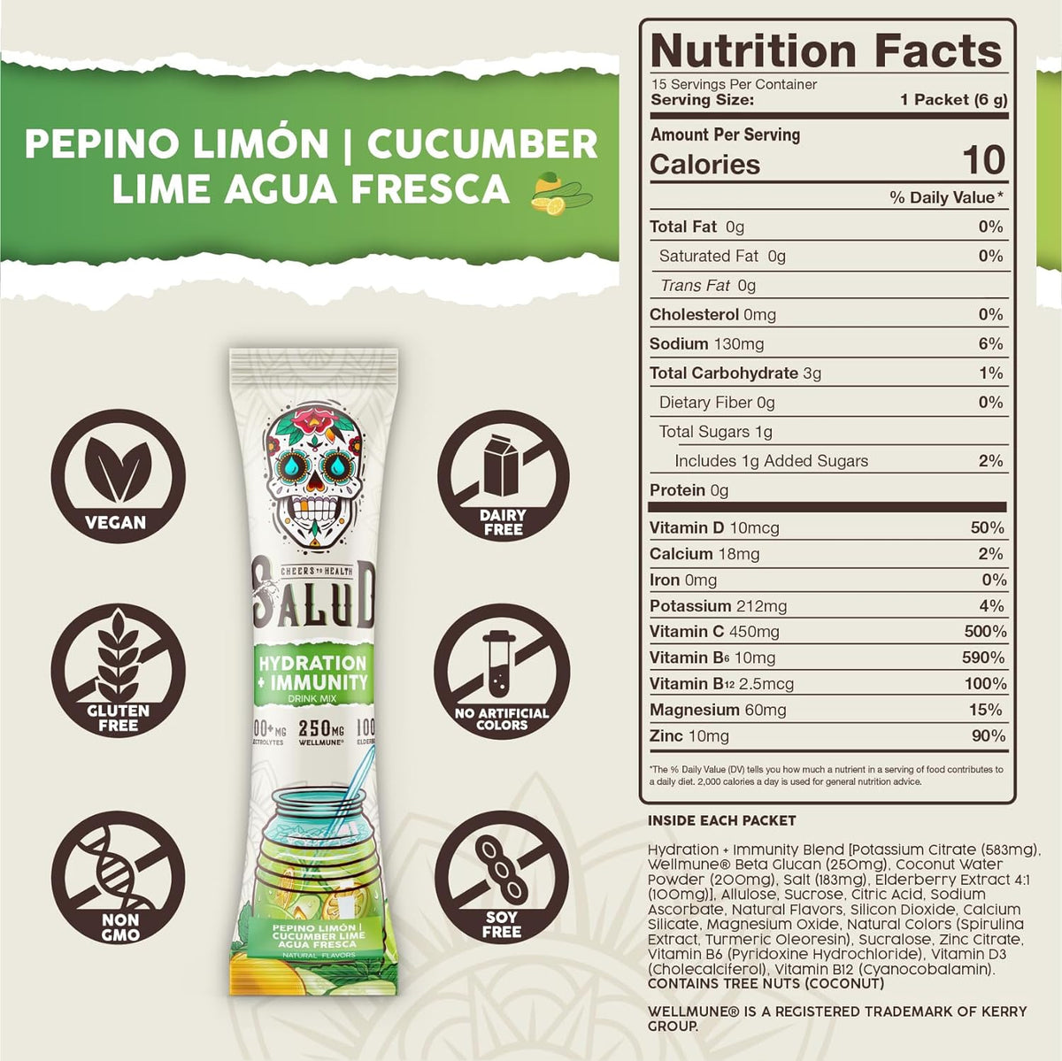 Salud 2-in-1 Hydration + Immunity Drink Mix, Cucumber Lime