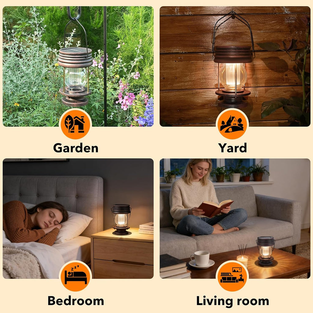 Solar Lanterns, Dual Solar & USB Charging, Hanging & Table Camping Lights
