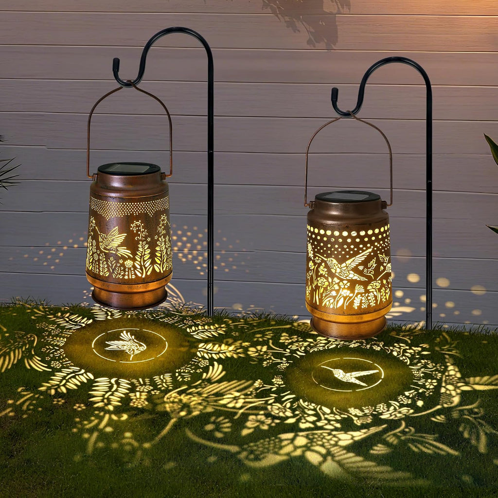 2 Pack Hummingbird Solar Lantern - Hummingbird Solar Lights for Outside, Patio, Backyard, and Porch - Waterproof Hanging Lantern for Outside - Perfect Gifts for Women