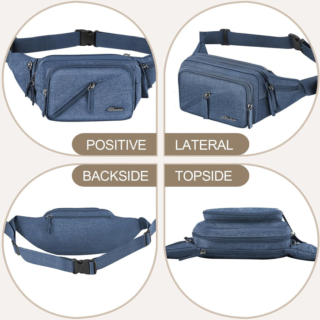 Fanny Pack Waterproof Waist Bag Pack Men Women Hip Bum Bag With Water Bottle Holder Adjustable Strap Suitable For Outdoors Workout Traveling Hiking Cycling Dog Walking Pouch Bag(Blue)
