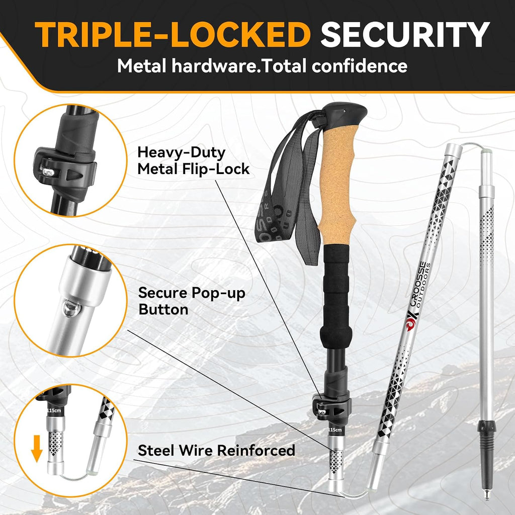Cork Grip Collapsible Hiking Poles, Trekking Poles for Hiking, Lightweight