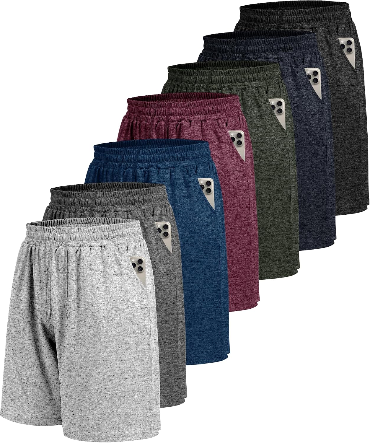 7 Pack Mens Athletic Shorts with Pockets - Gym Basketball Workout Quick Dry