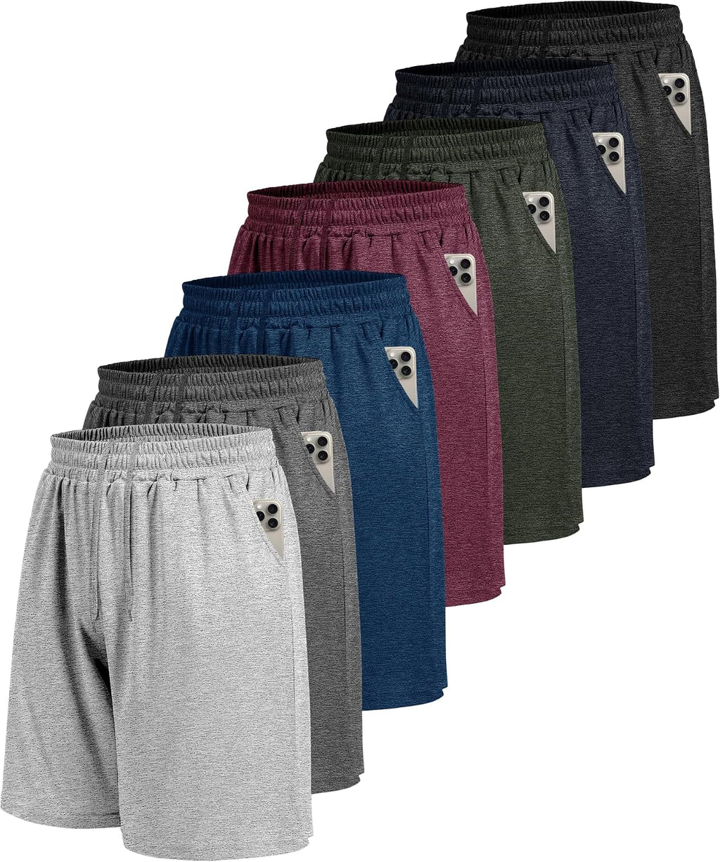 7 Pack Mens Athletic Shorts with Pockets - Gym Basketball Workout Quick Dry