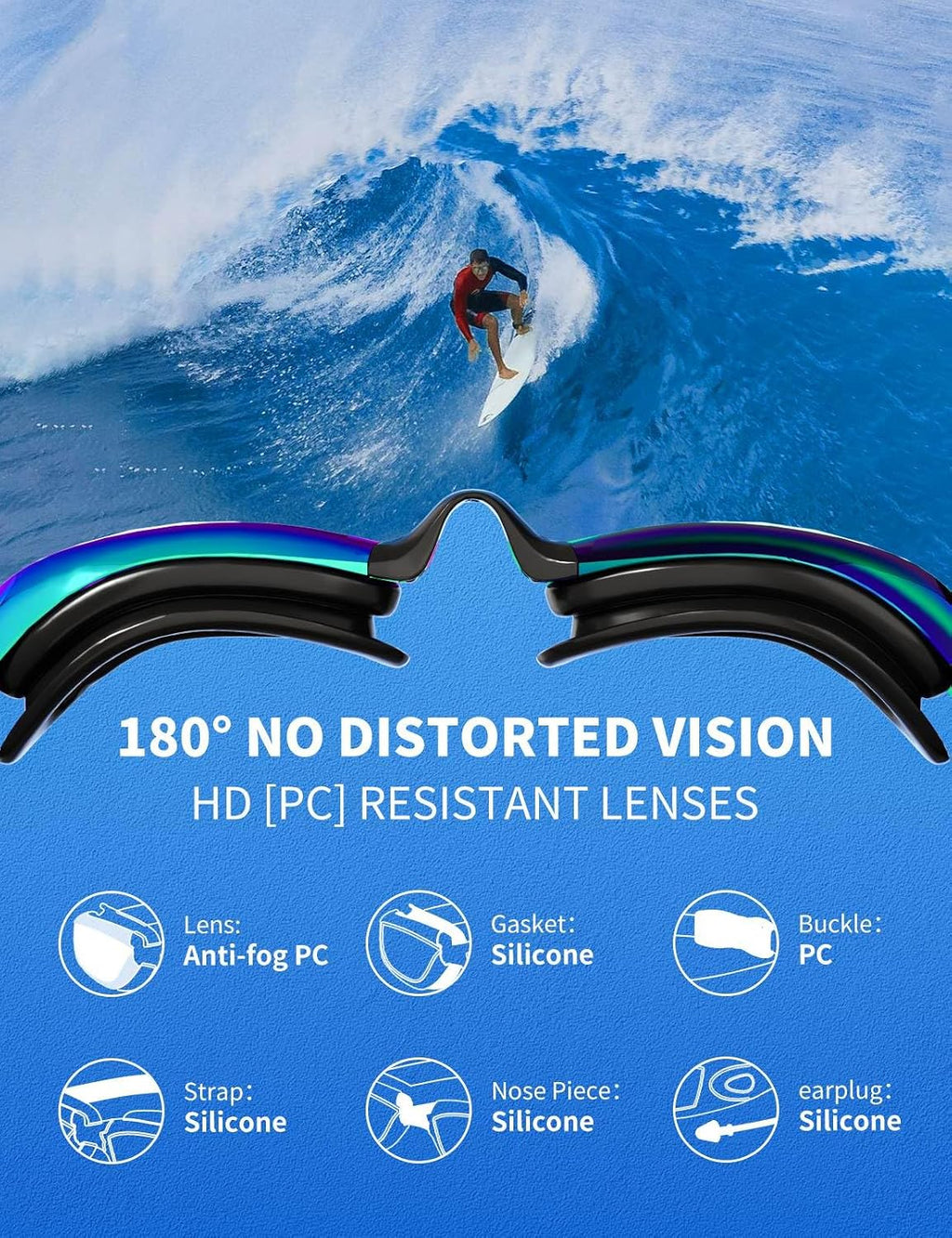 7 in 1 Swim Goggles and Cap for Men Women, Anti-Fog UV Protection, No Leak