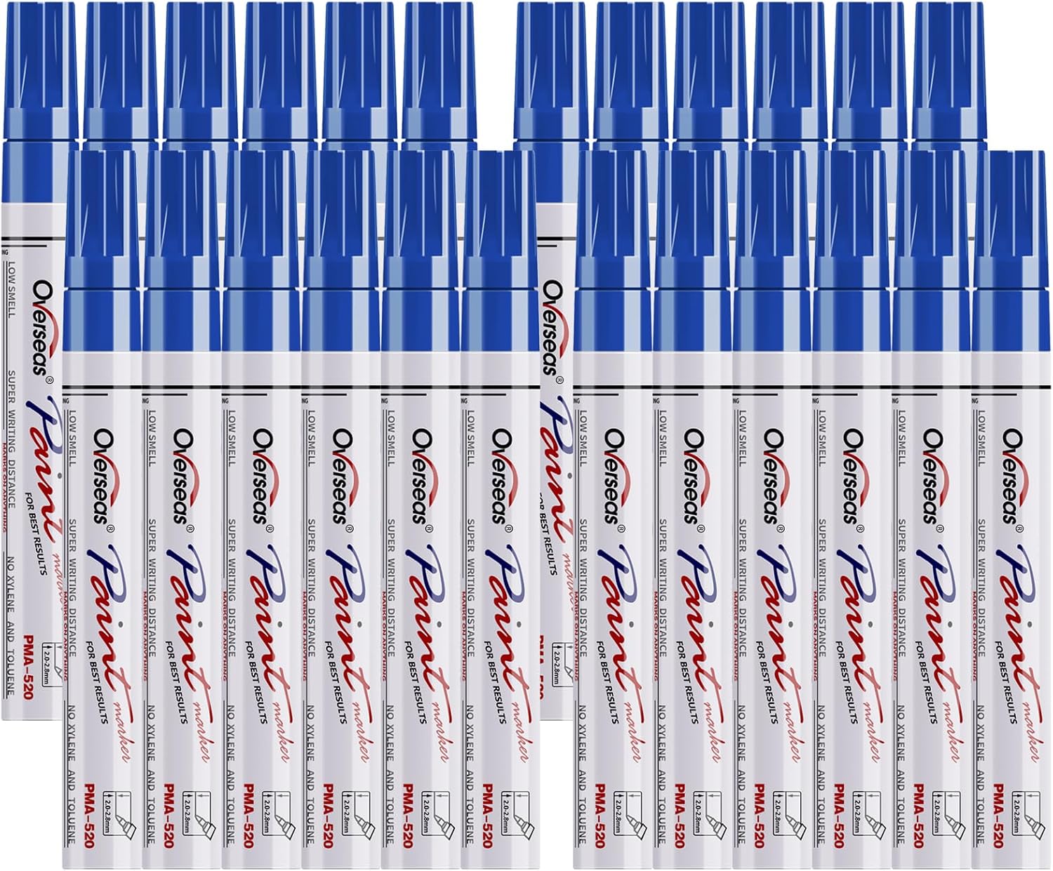 Overseas 24 Blue Paint Pens Permanent Markers, Oil Based Paint Markers