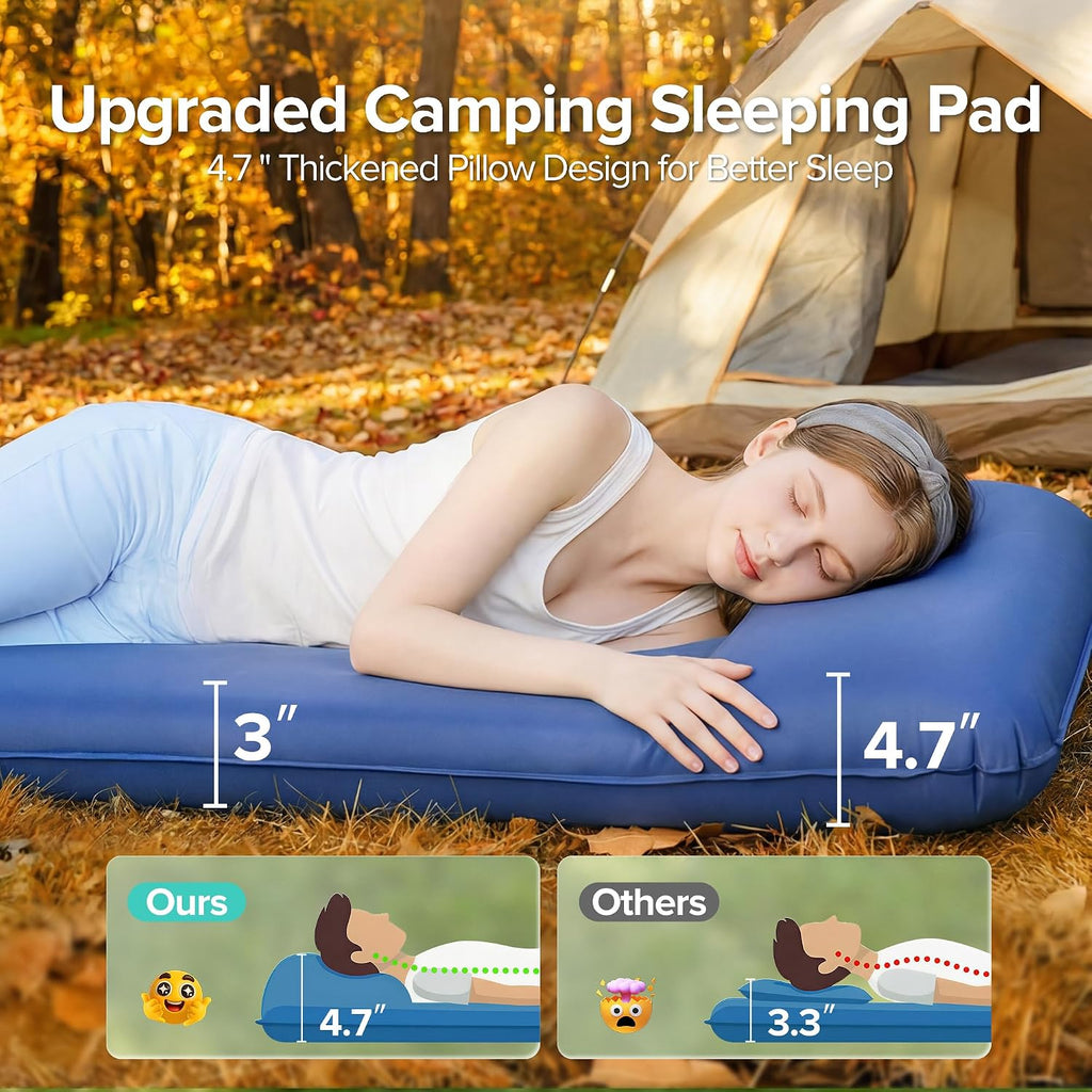 Self-Inflating Sleeping Pad, Foam Camping Mattress with Pillow