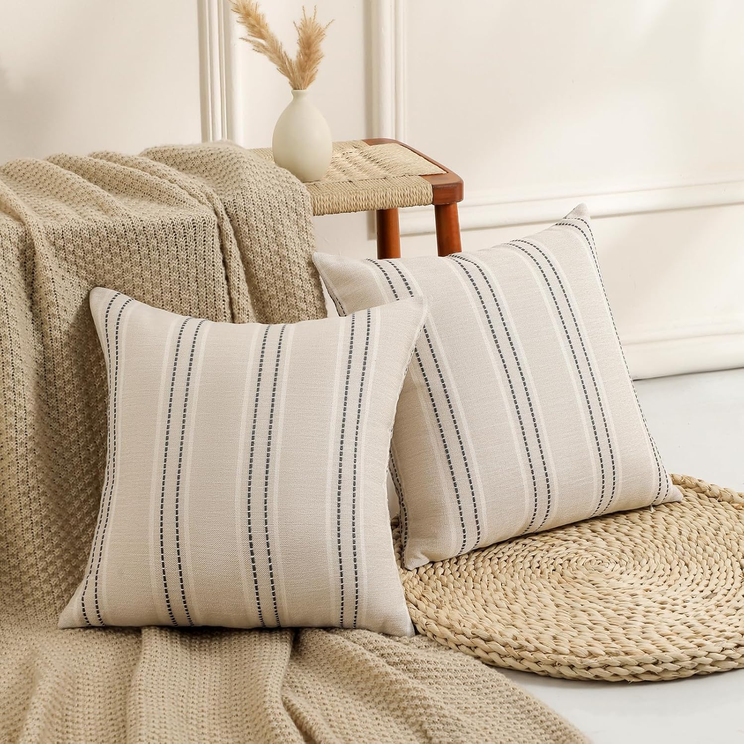Hckot Decorative Throw Pillow Covers 20x20 Set of 2 Striped Pillow Covers