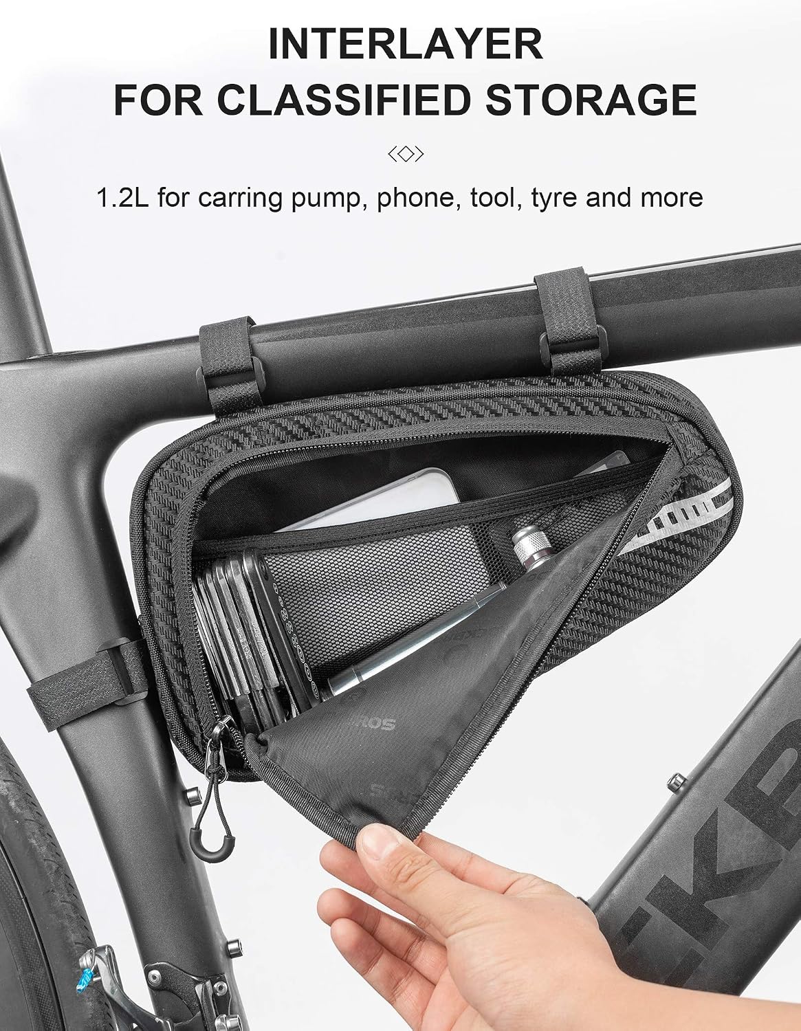 ROCKBROS Bike Frame Bag 1.2L Bicycle Triangle Storage Pouch Cycling Pack