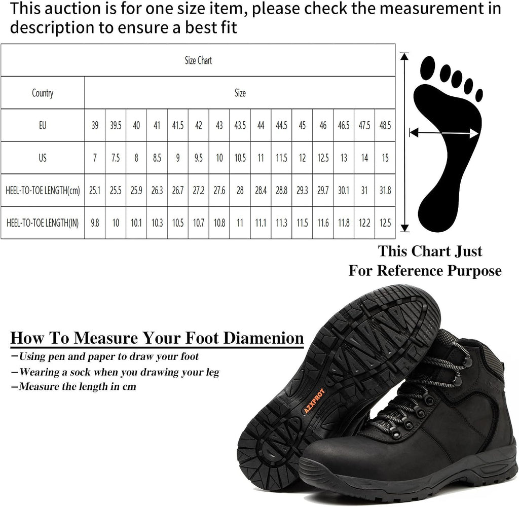Waterproof Hiking Boots for Men, 6" Comfortable Soft Toe Shoes Mid Non Slip Hiking Shoes Outdoor Travel Shoes Leather Hiking Backpack Boots