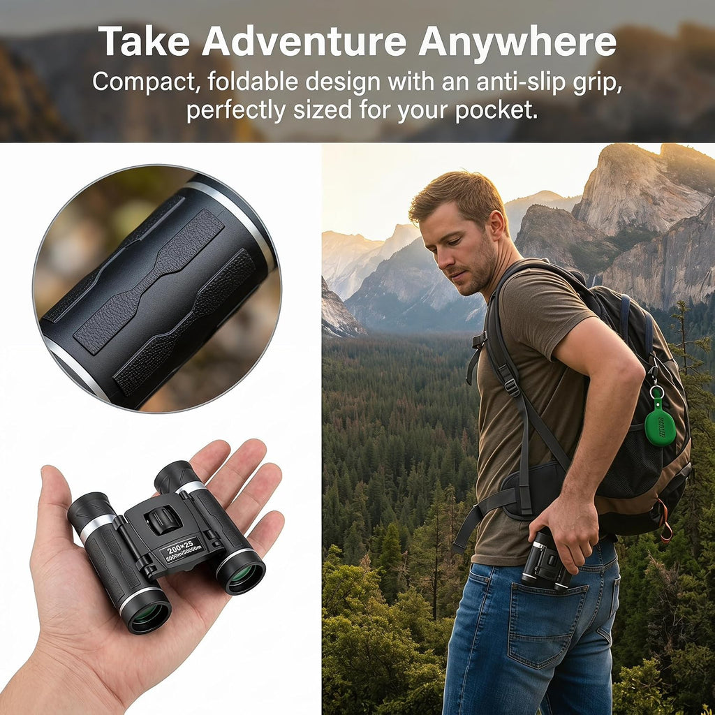 200x25 Compact Binoculars for All Ages – High-Powered Mini HD Optics