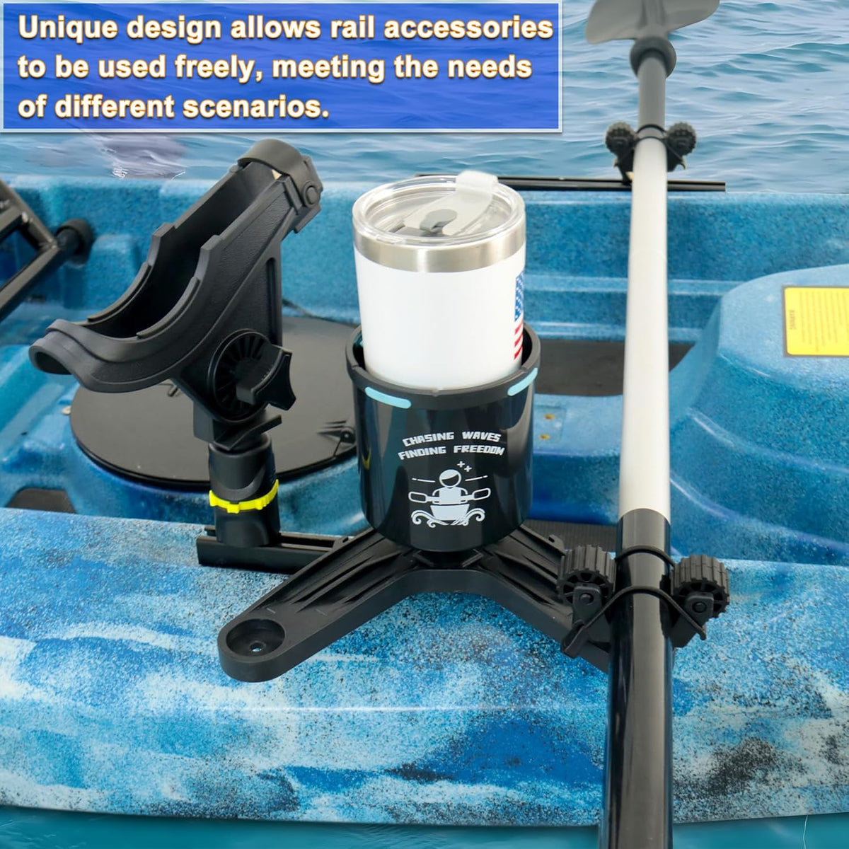 Huntury DoubleHeader Kayak Track Paddle Holder, Save Kayak Track Space, Kayak Paddle Clip, Kayak Track Mount Accessories, Kayak Oar/Fishing Net Holder for Fishing, Pack of 2