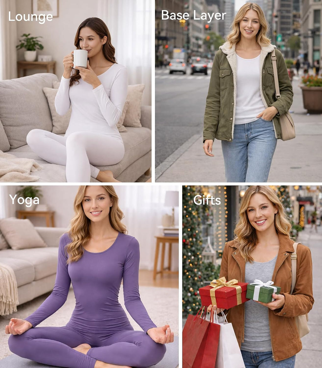 WiWi Soft Underwear for Women Thermal Long Johns Sets Super Warm Base Layer Top Pants Pajamas Set Viscose from Bamboo S-3X
