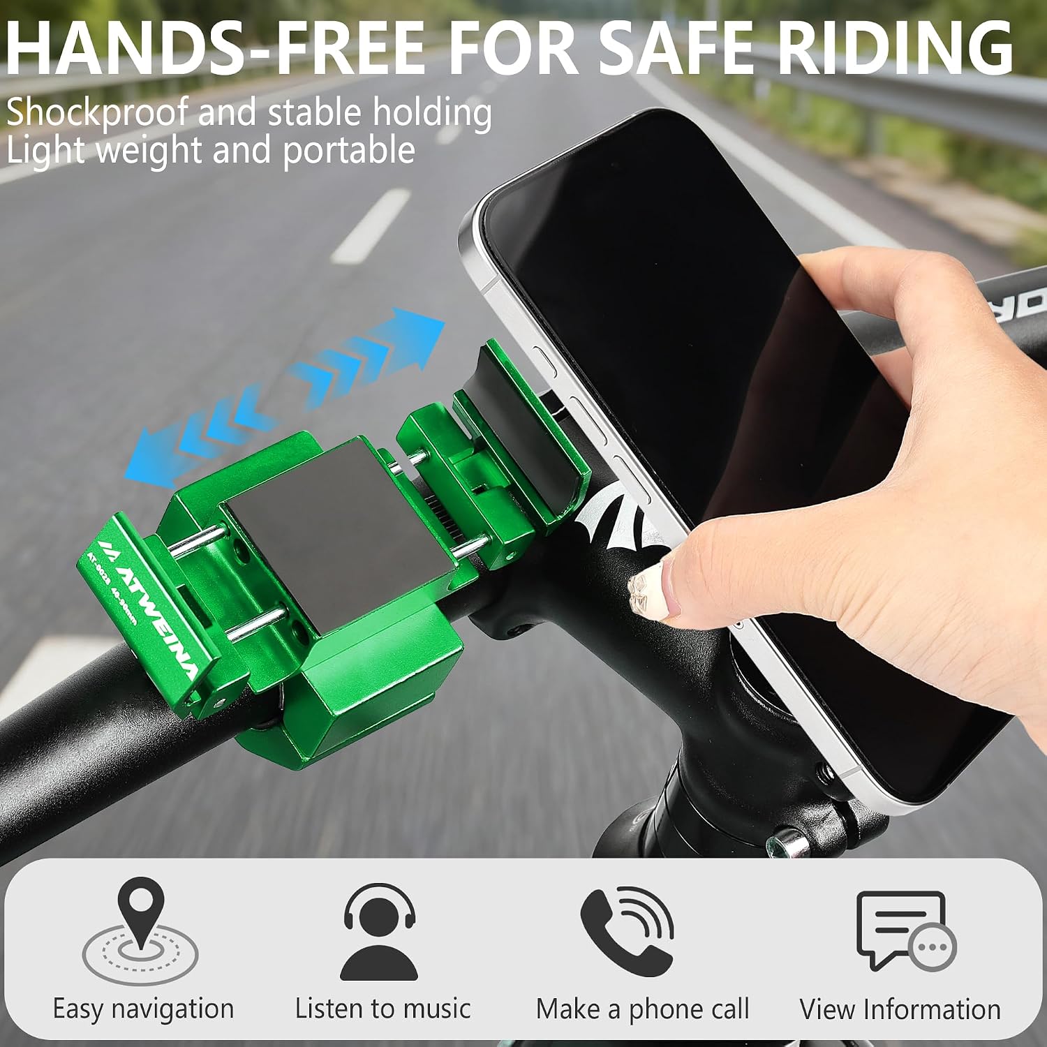 Bike Handlebar Mounts for 4.5-7.3 Phones (Green)