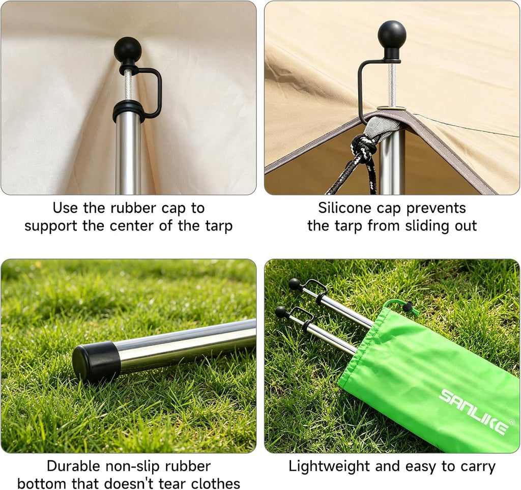 SANLIKE 4 Sets Tarp Poles 95in Telescoping Stainless Steel Tent Poles