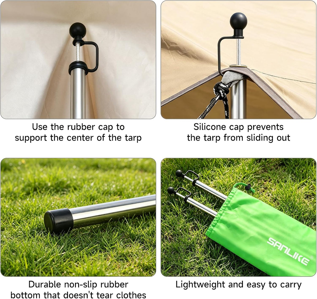 SANLIKE 4 Sets Tarp Poles 95in Telescoping Stainless Steel Tent Poles