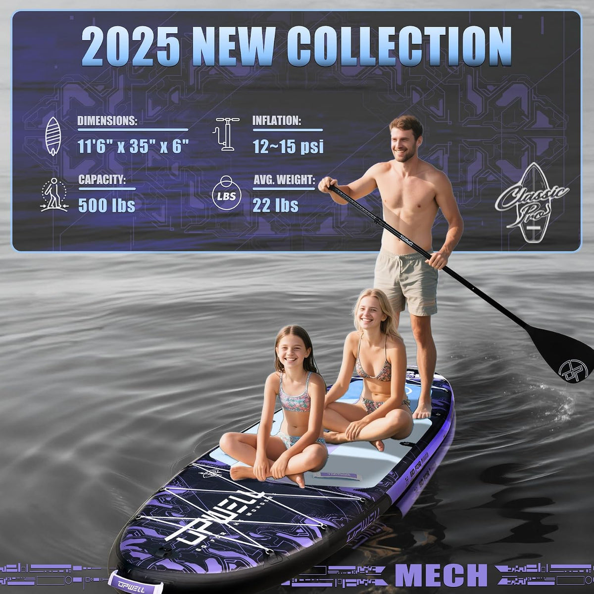UPWELL 11'6"×35" Extra Wide Inflatable Paddle Board, Stand Up Paddle Board for Youth & Adults, Stable Design, Premium SUP Accessories, 120L Backpack, 10L Dry Bag, Paddle, Leash, Hand Pump, US Fins