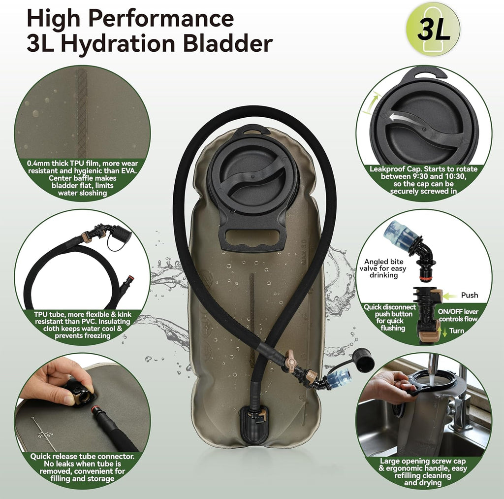 MARCHWAY Tactical Molle Hydration Pack Backpack with 3L TPU Water Bladder, Military Daypack for Cycling, Hiking, Running, Climbing, Hunting, Biking