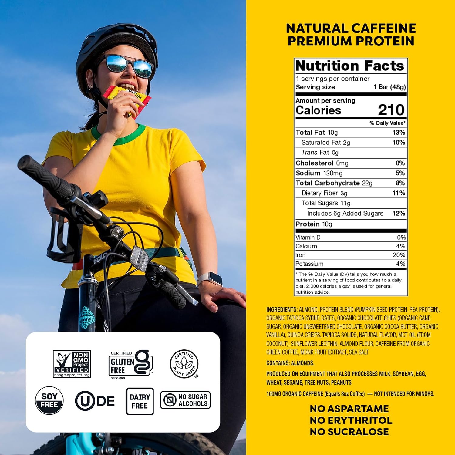 QES Energy Bar, Chocolate Chip Cookie Dough, Caffeine, 10g Protein, Vegan