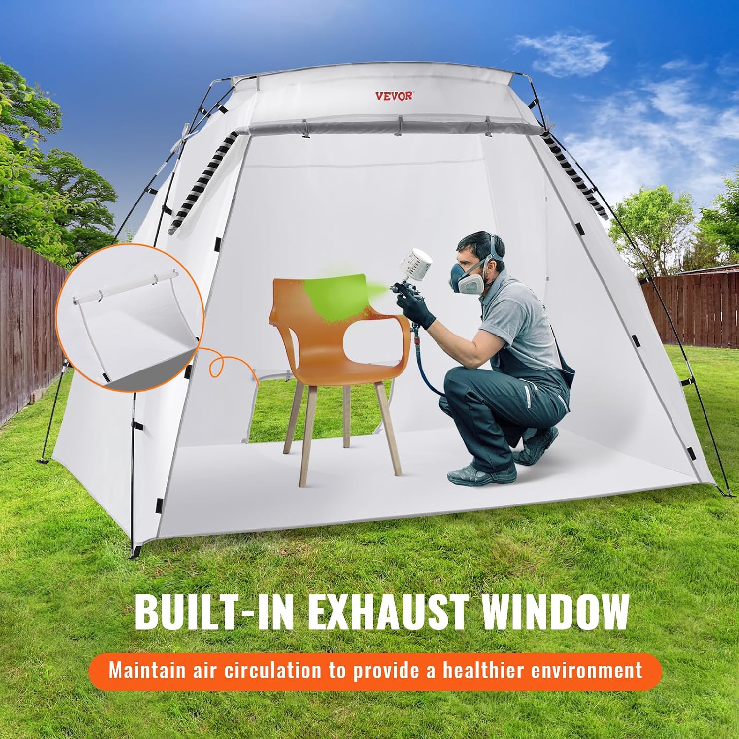 VEVOR Portable Paint Booth, Larger Spray Paint Tent with Built-in Floor & Mesh Screen & Windproof Hooks, Painting Tent Station for Furniture DIY Hobby Tool, 7.5x5.2x5.2ft Spray Paint Shelter