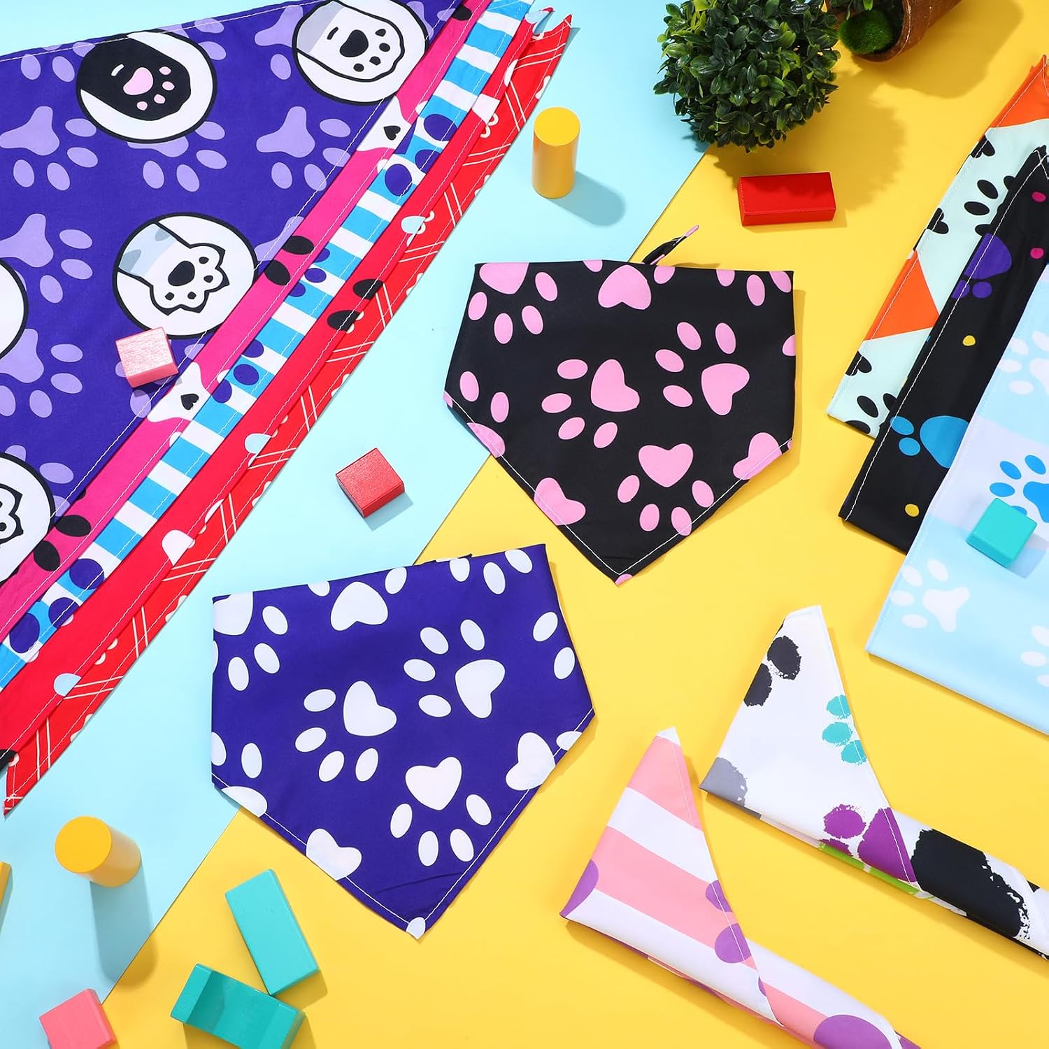 Huhumy 100 Pcs Paw Dog Bandanas Bulk Pet Paw Grooming Bandanas for Dogs