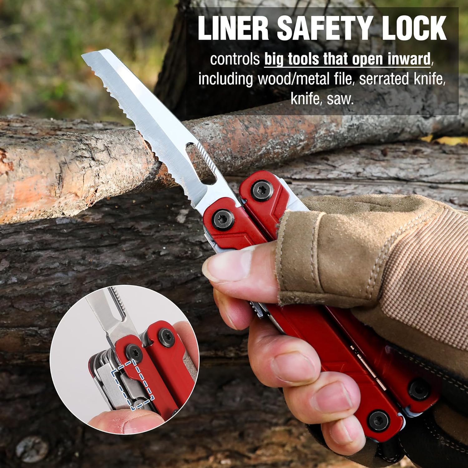 WORKPRO 18-in-1 Multi Tool Pliers Pocket Knife, 2 Safety Locks, EDC, Red | Gifts for Men Dad Women Wife, Stainless Steel Multitool, Belt Clip and Oxford Pouch, Utility Tool for Camping