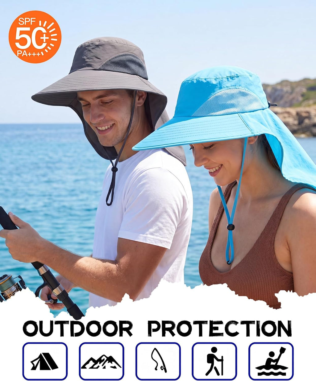 Home Prefer Outdoor UPF50+ Sun Hat Wide Brim Mesh Fishing Hat with Neck Flap