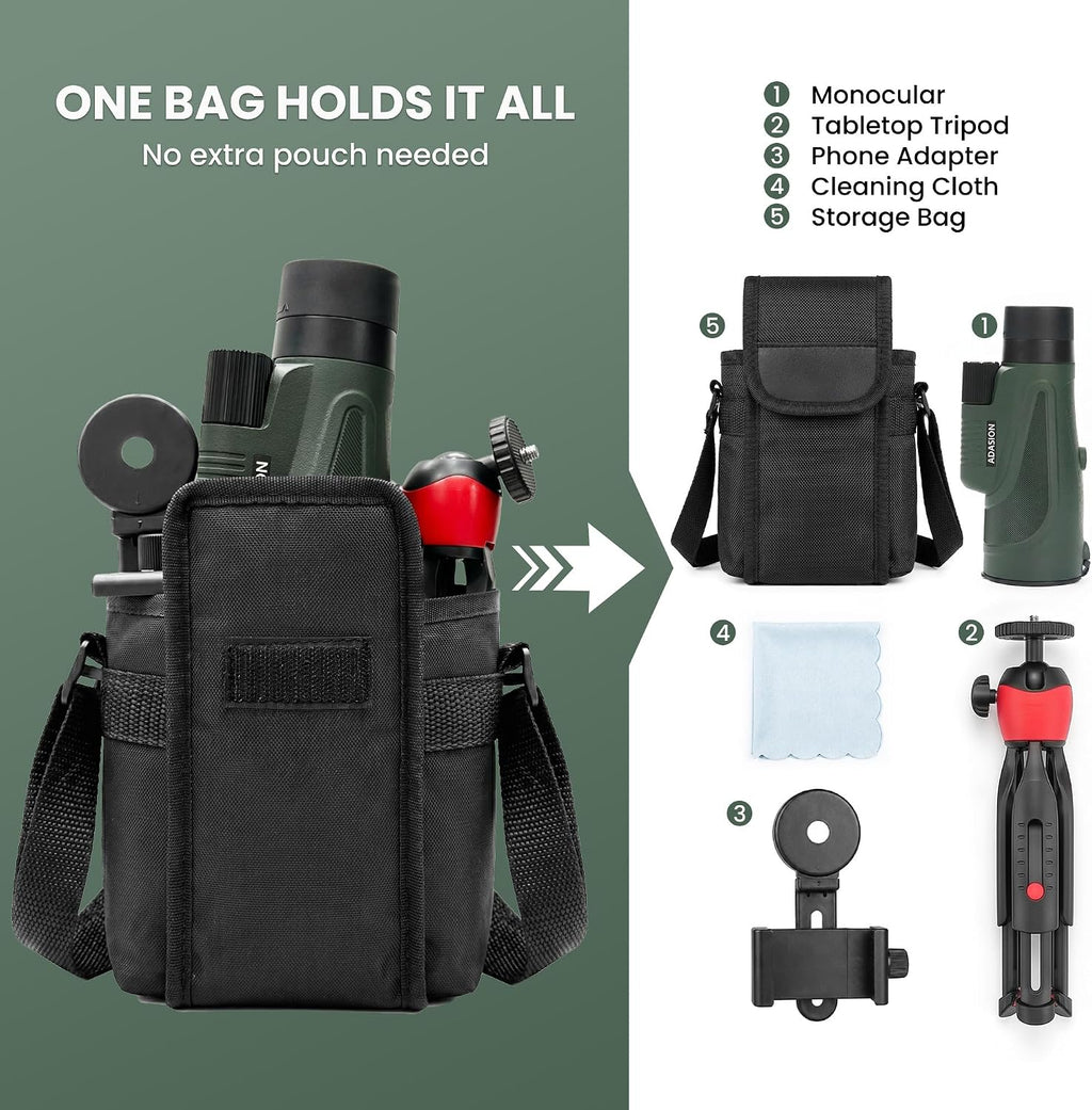 12x54 Monoculars for Adults High Powered with Tripod Phone Adapter and Bag