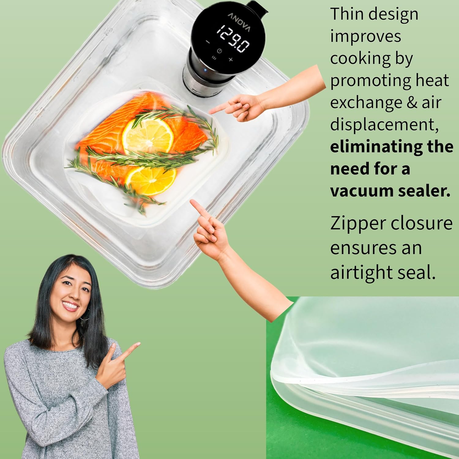 Elkanah Reusable Sous Vide Bags Platinum Silicone BPA-Free Set of 2