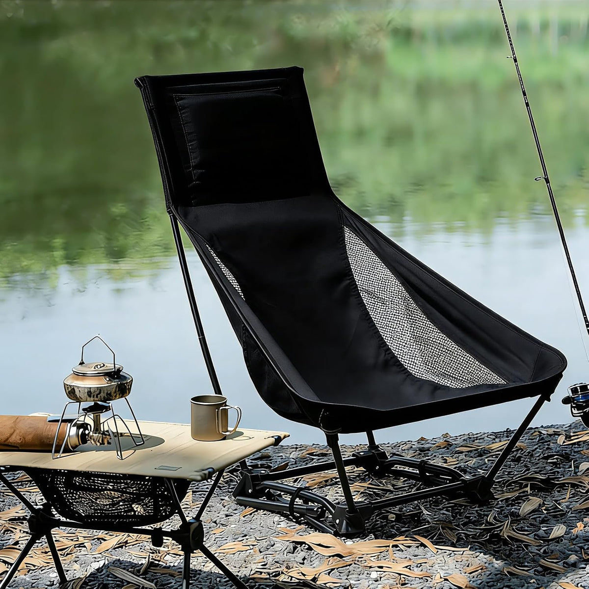 High Back Camping Chair with Pillow, 2-in-1 Height Adjustable, Heavy Duty