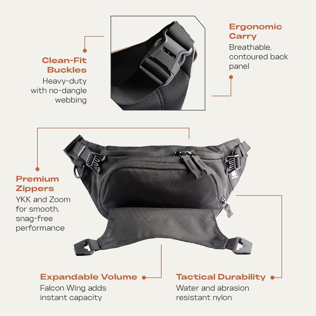 Falcon2L Ultralight Fanny Pack | Crossbody Belt Bag for Men & Women | Compact Waist Pack Sling for Essentials | Expandable External Carry Water-Resistant for Outdoor Travel & Everyday