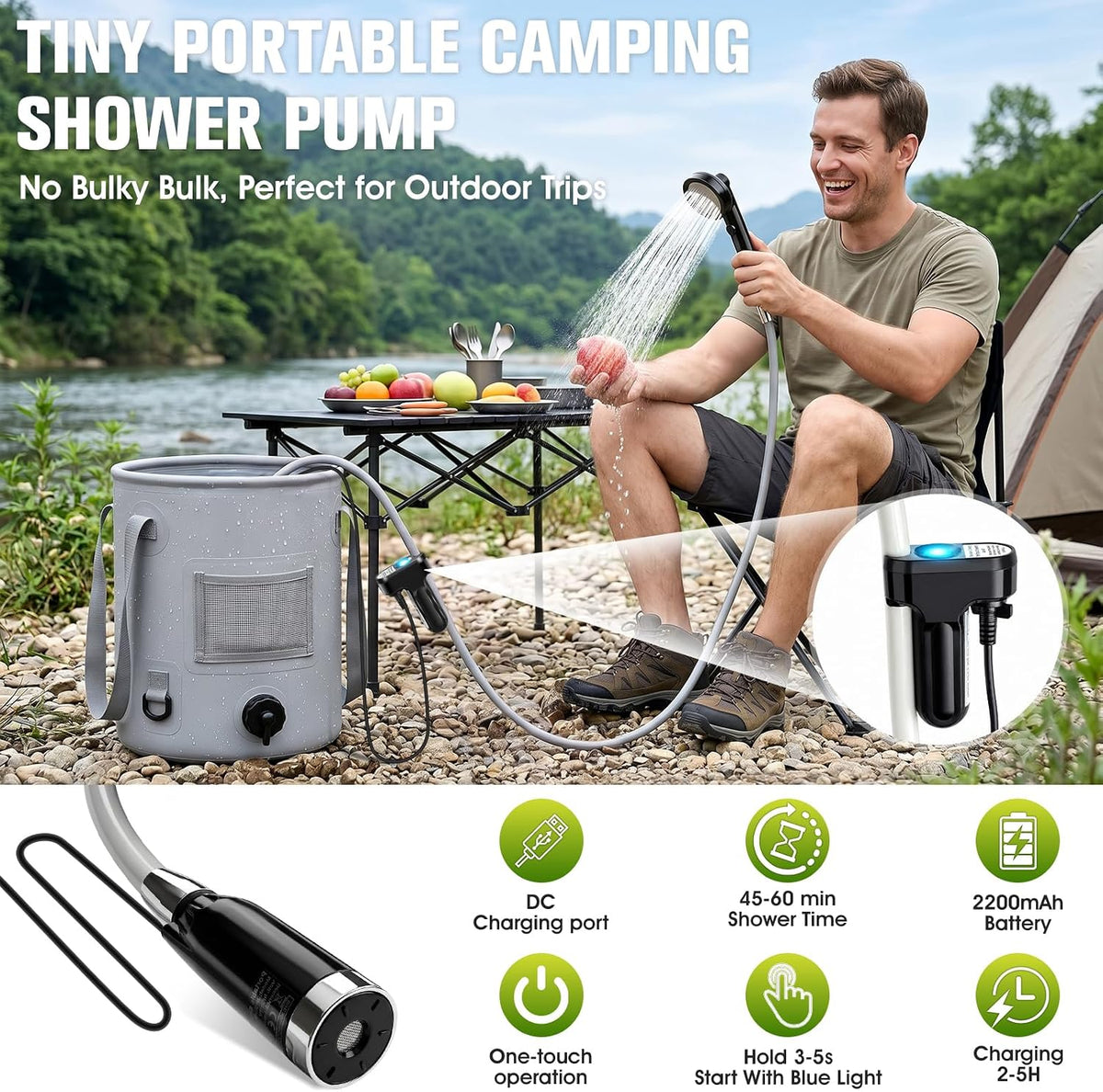 Upgraded Portable Camping Shower, Electric Camping Shower with 25L Bucket